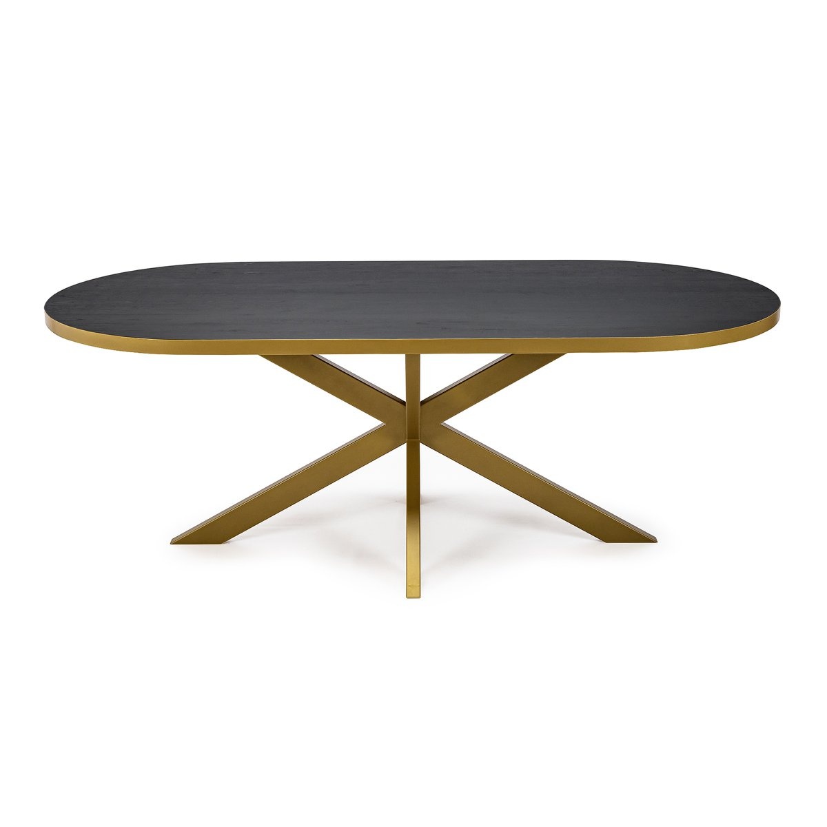 KantoormeubelenPlus Stalux Plat ovale eettafel 'Noud' 180 x 100, kleur goud / zwart eiken