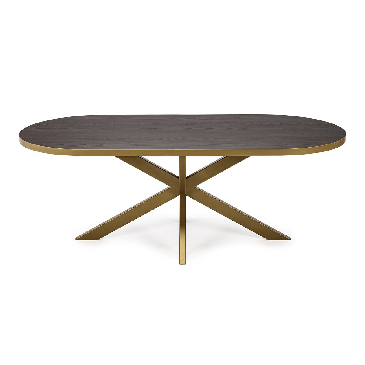 KantoormeubelenPlus Stalux Plat ovale eettafel 'Noud' 210 x 100, kleur goud / bruin hout