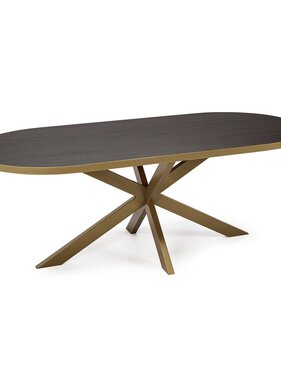 KantoormeubelenPlus Stalux Plat ovale eettafel 'Noud' 240 x 100, kleur goud / bruin hout