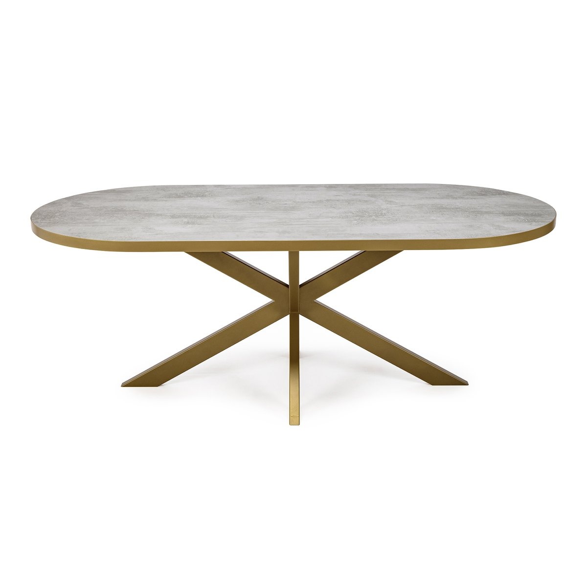 KantoormeubelenPlus Stalux Plat ovale eettafel 'Noud' 210 x 100, kleur goud / beton