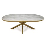 KantoormeubelenPlus Stalux Plat ovale eettafel 'Noud' 210 x 100, kleur goud / beton