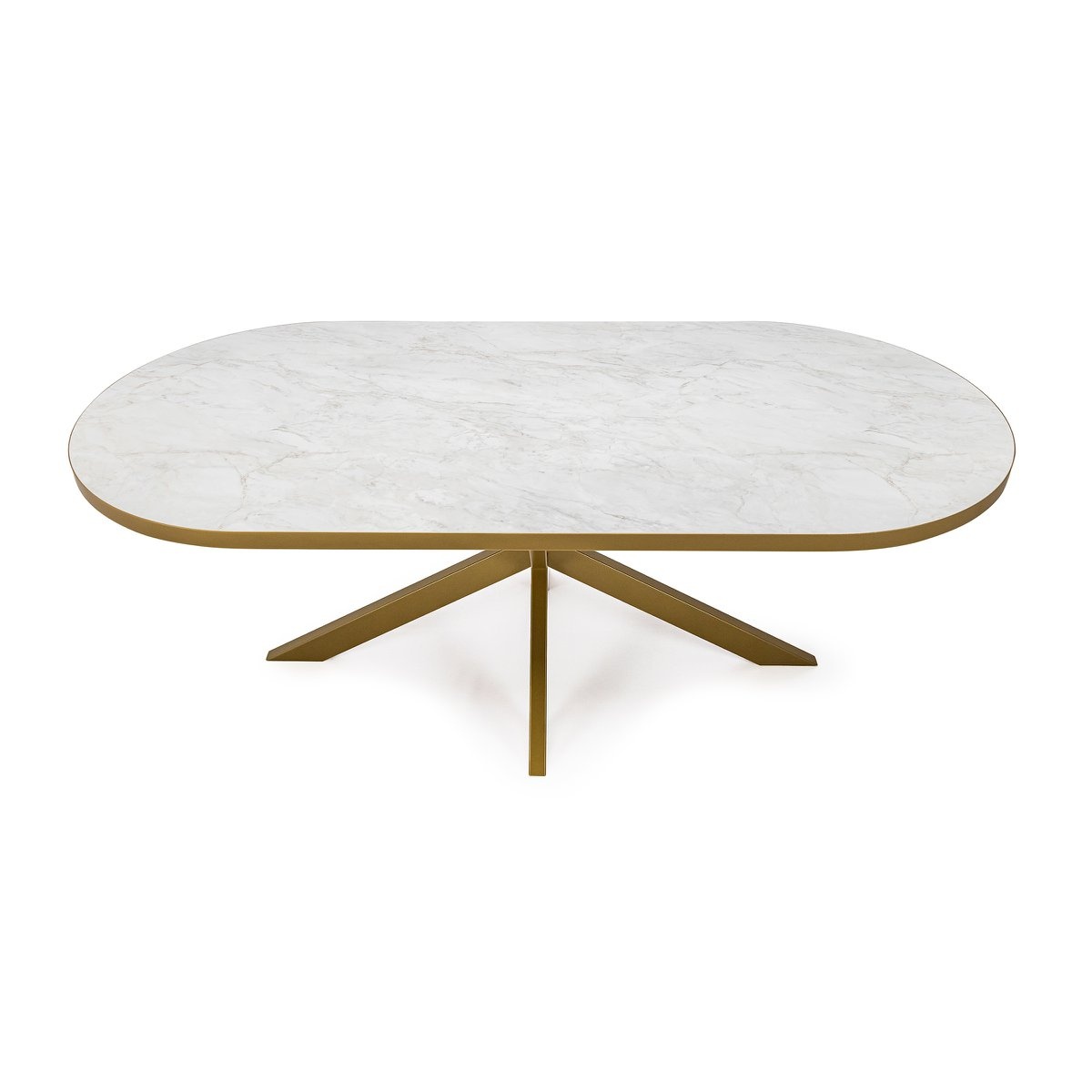 KantoormeubelenPlus Stalux Plat ovale eettafel 'Noud' 180 x 100, kleur goud / wit marmer