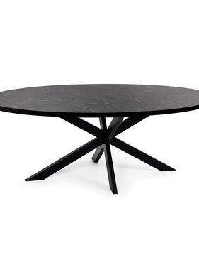 KantoormeubelenPlus Stalux Ovale eettafel 'Mees' 240 x 110cm, kleur zwart / zwart marmer