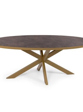 KantoormeubelenPlus Stalux Ovale eettafel 'Mees' 180 x 100cm, kleur goud / lederlook bruin