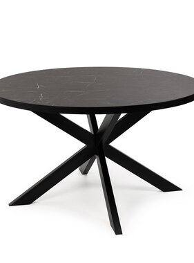 KantoormeubelenPlus Stalux Ronde eettafel 'Daan' 148cm, kleur zwart / zwart marmer