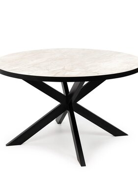 KantoormeubelenPlus Stalux Ronde eettafel 'Daan' 148cm, kleur zwart / wit marmer