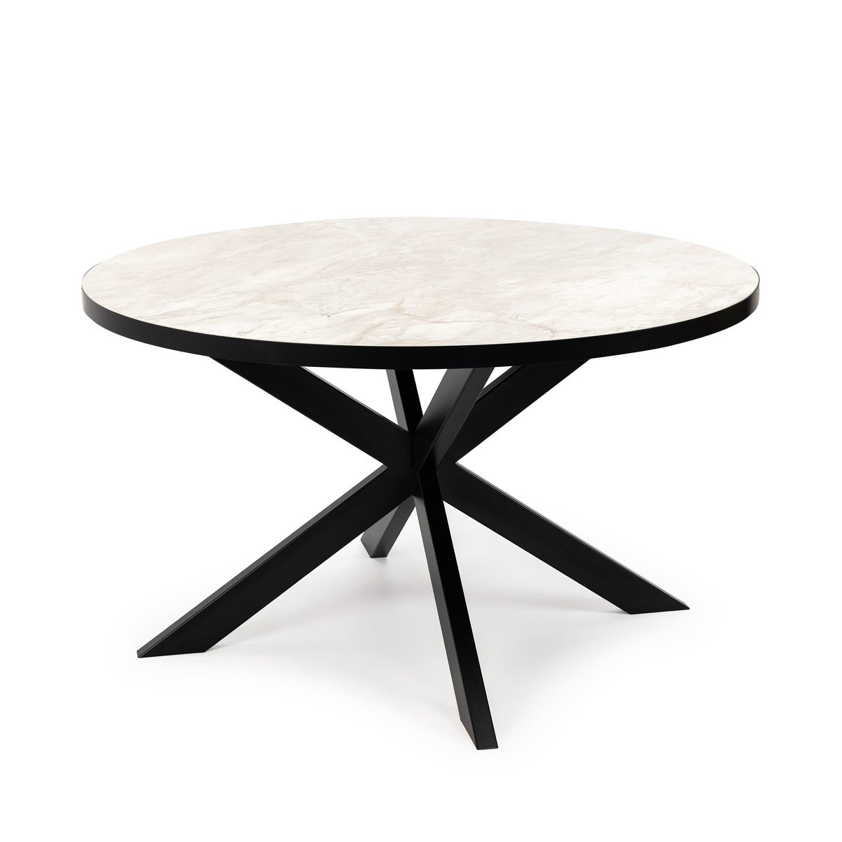 KantoormeubelenPlus Stalux Ronde eettafel 'Daan' 148cm, kleur zwart / wit marmer