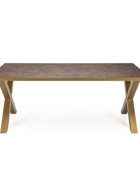 KantoormeubelenPlus Stalux Eettafel 'Roos' 240 x 100cm, kleur goud / lederlook bruin