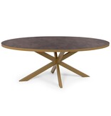 KantoormeubelenPlus Stalux Ovale eettafel 'Mees' 240 x 110cm, kleur goud / lederlook bruin