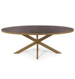 KantoormeubelenPlus Stalux Ovale eettafel 'Mees' 240 x 110cm, kleur goud / lederlook bruin