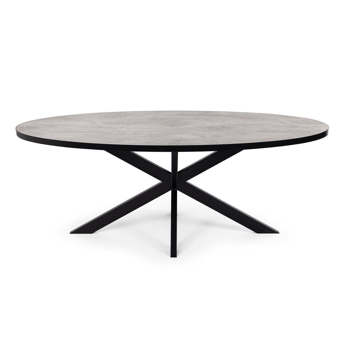 KantoormeubelenPlus Stalux Ovale eettafel 'Mees' 240 x 110cm, kleur zwart / beton
