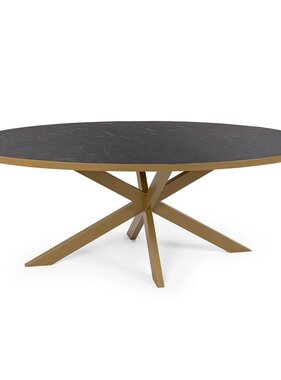 KantoormeubelenPlus Stalux Ovale eettafel 'Mees' 210 x 100cm, kleur goud / zwart marmer