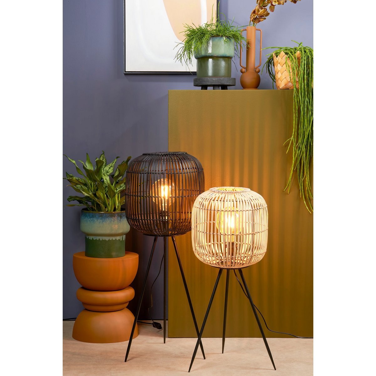 KantoormeubelenPlus Figo Vloerlamp - H76,5 x Ø32,5 cm - Bamboe - Bruin