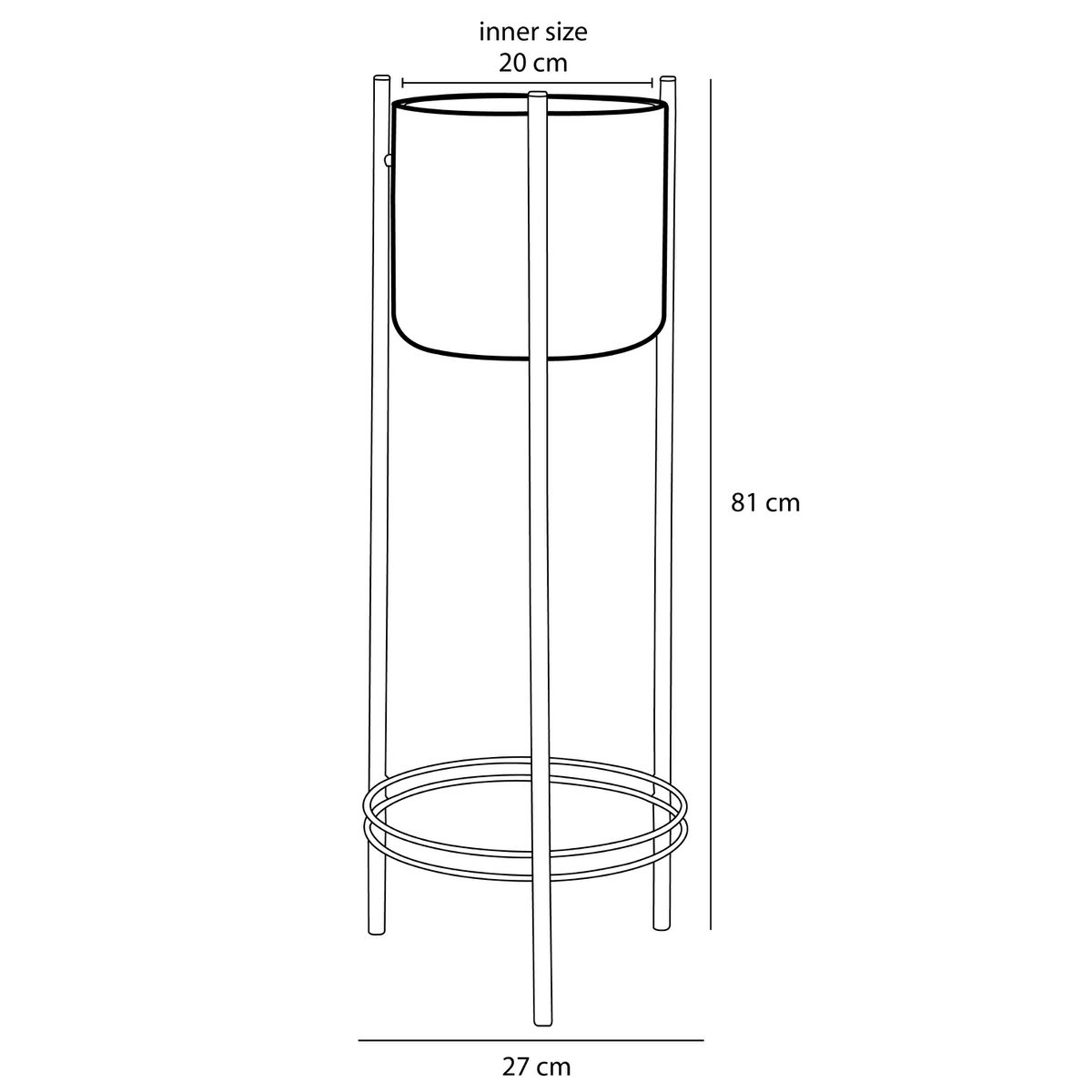 KantoormeubelenPlus Sverre Bloempot op Standaard - H81 x Ø27 cm - Metaal - Goud, Zwart