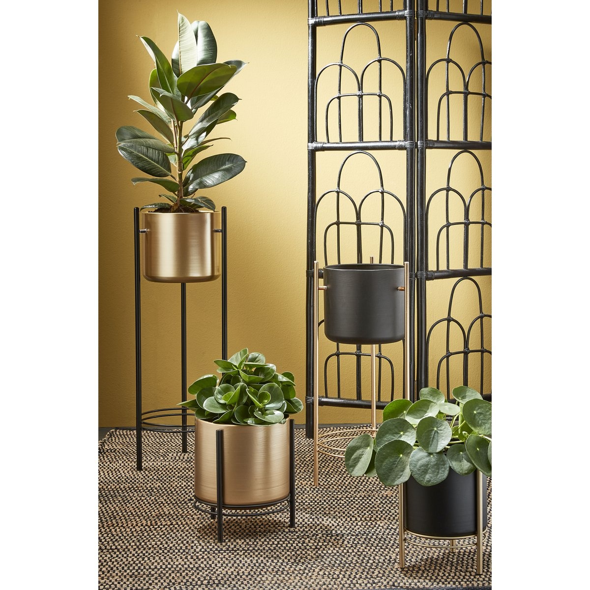 KantoormeubelenPlus Sverre Bloempot op Standaard - H81 x Ø27 cm - Metaal - Goud, Zwart