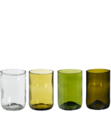 KantoormeubelenPlus Drinkglas - Set van 4 - 330 ml - Gerecycled Glas - Transparant, Donkergeel, Groen, Bruin