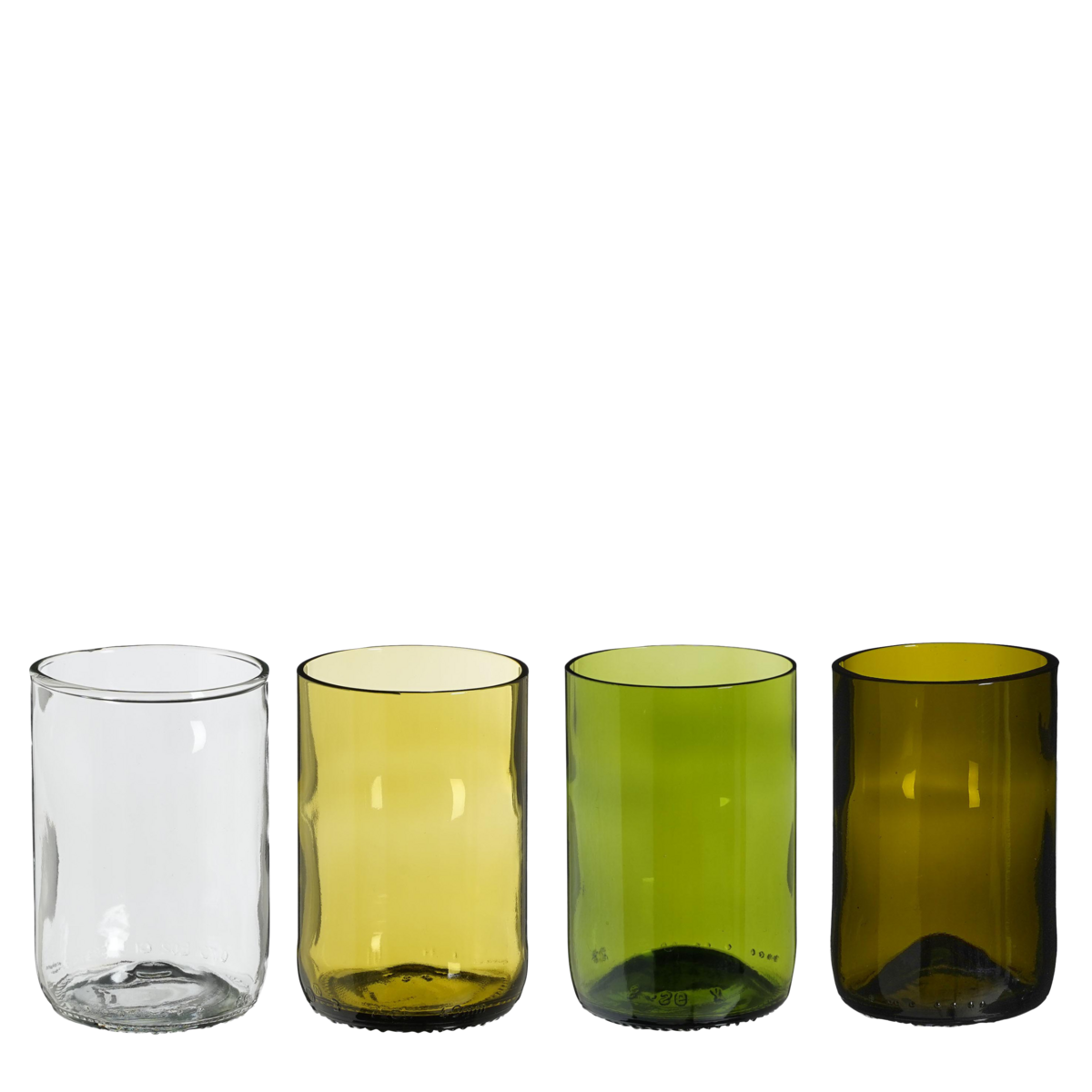 KantoormeubelenPlus Drinkglas - Set van 4 - 330 ml - Gerecycled Glas - Transparant, Donkergeel, Groen, Bruin