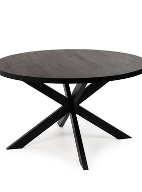 KantoormeubelenPlus Stalux Ronde eettafel 'Daan' 135cm, kleur zwart / zwart eiken