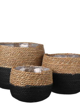 KantoormeubelenPlus Jorck Mand voor Planten - Set van 3 - H24 x Ø26 cm - Zwart