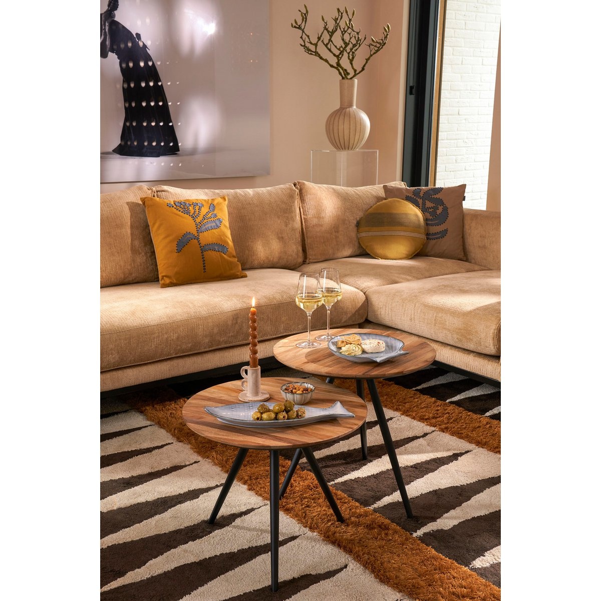 KantoormeubelenPlus Jailey Bijzettafel - Set van 2 - H49 x Ø50 cm - Gerecycled Hout - Bruin