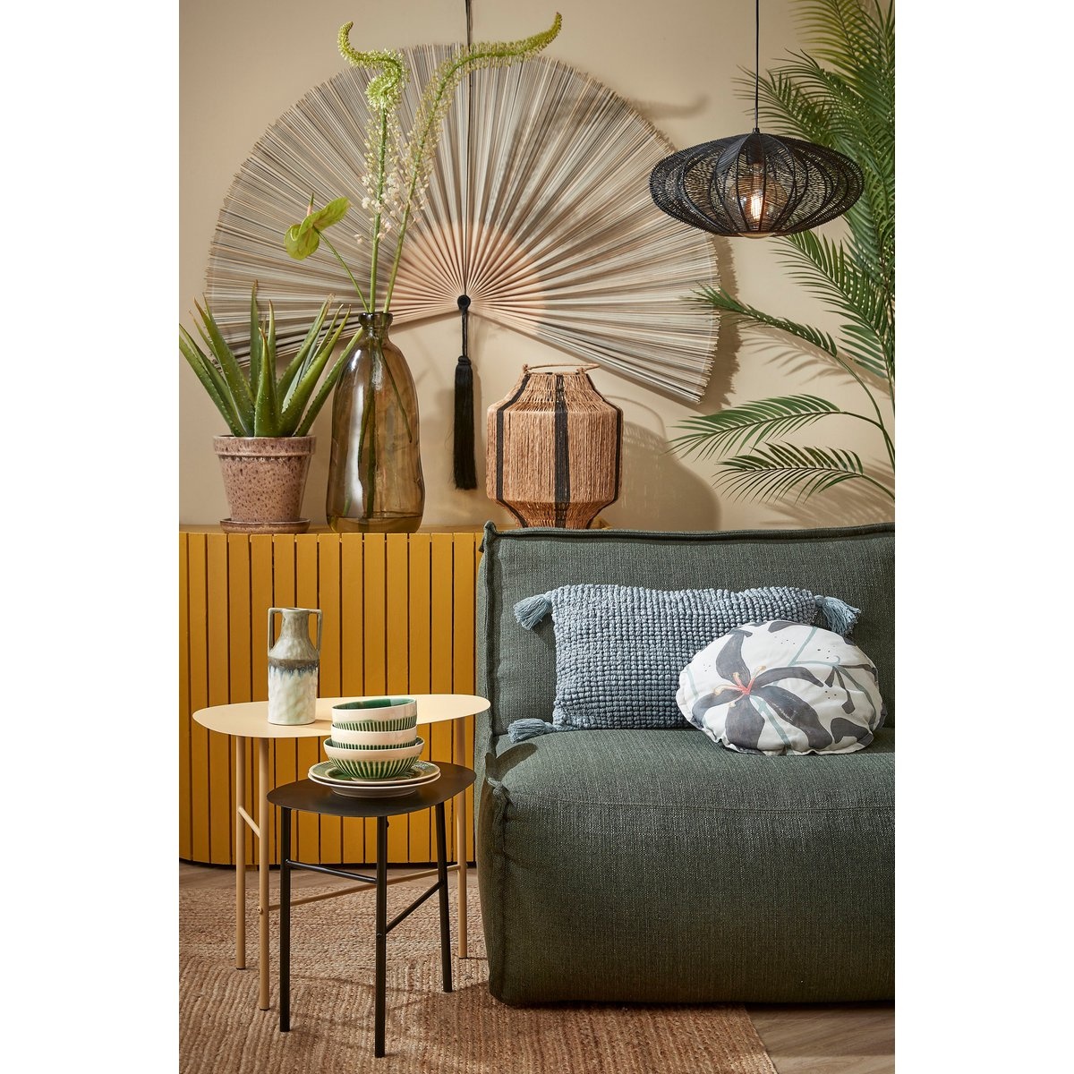 KantoormeubelenPlus Liliano Lantaarn - H36 x Ø30 cm - Jute - Zwart