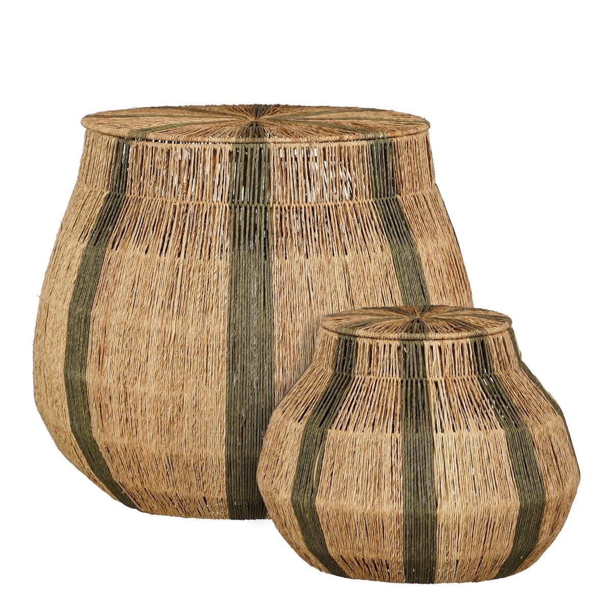 KantoormeubelenPlus Liliano Mand - Set van 2 - H48 x Ø50 cm - Jute - Donkergroen