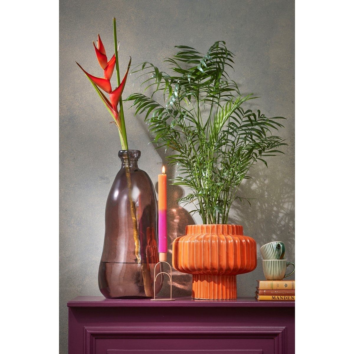 KantoormeubelenPlus Pinto Vaas - H51 x Ø22 cm - Gerecycled Glas - Donkerbruin