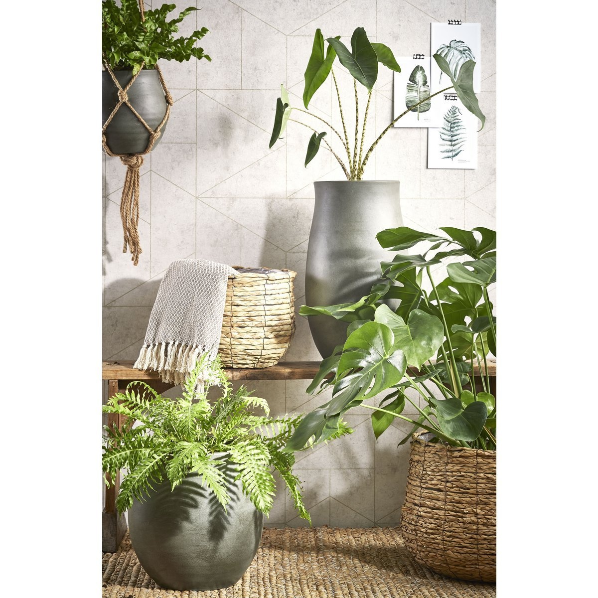 KantoormeubelenPlus Avalon Mand voor Planten - Set van 3 - H32 x Ø44 cm - Zeegras - Lichtbruin