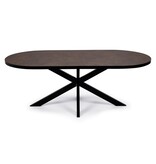 KantoormeubelenPlus Stalux Plat ovale eettafel 'Noud' 210 x 100, kleur zwart / lederlook bruin