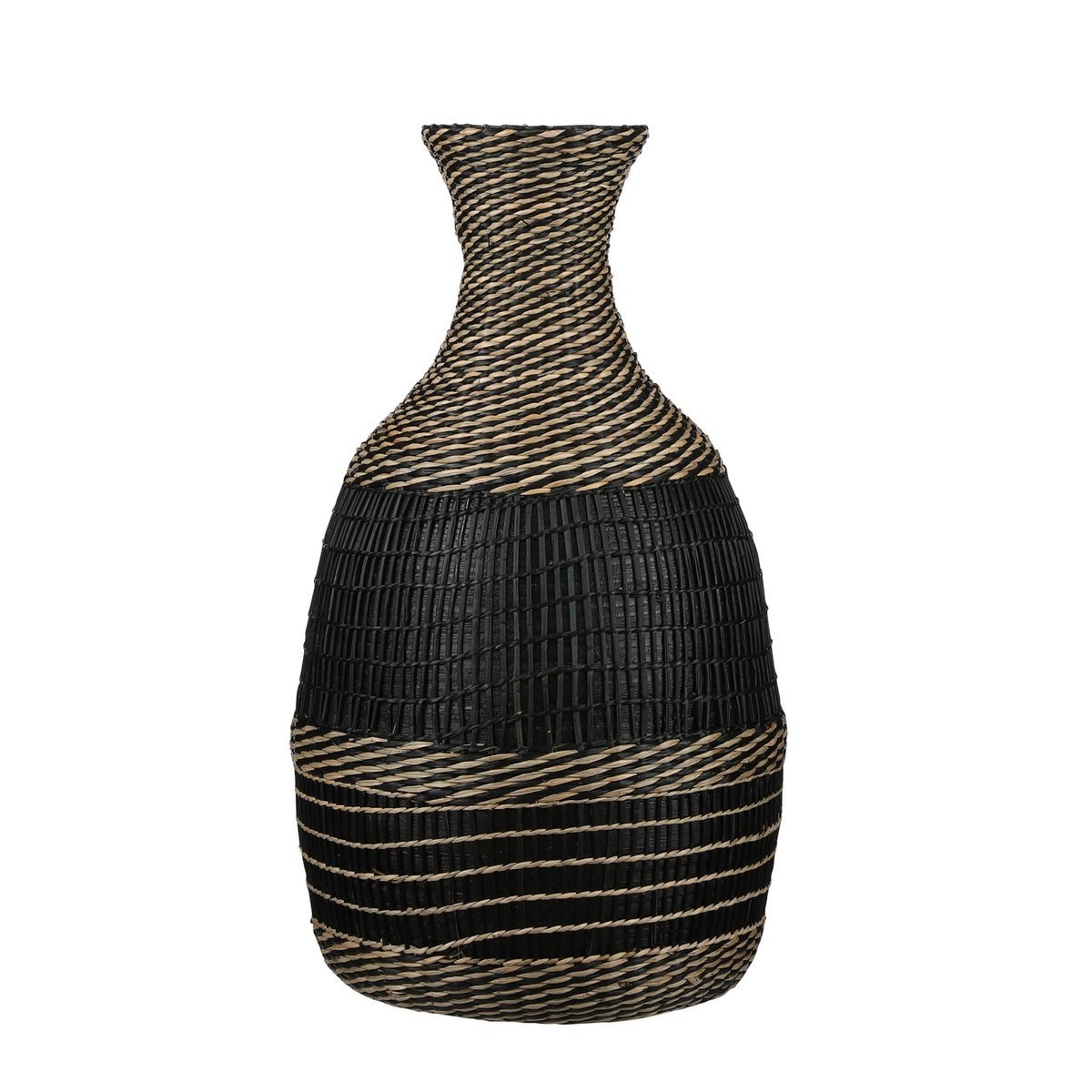 KantoormeubelenPlus Yasmin Decoratieve Fles - H48 x Ø27,5 cm - Zeegras - Zwart