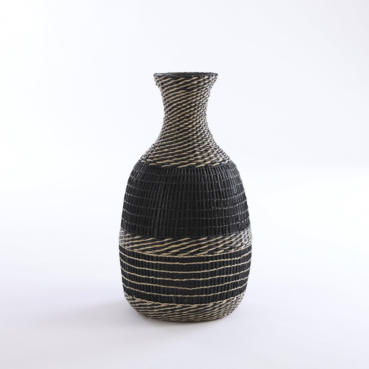 KantoormeubelenPlus Yasmin Decoratieve Fles - H48 x Ø27,5 cm - Zeegras - Zwart
