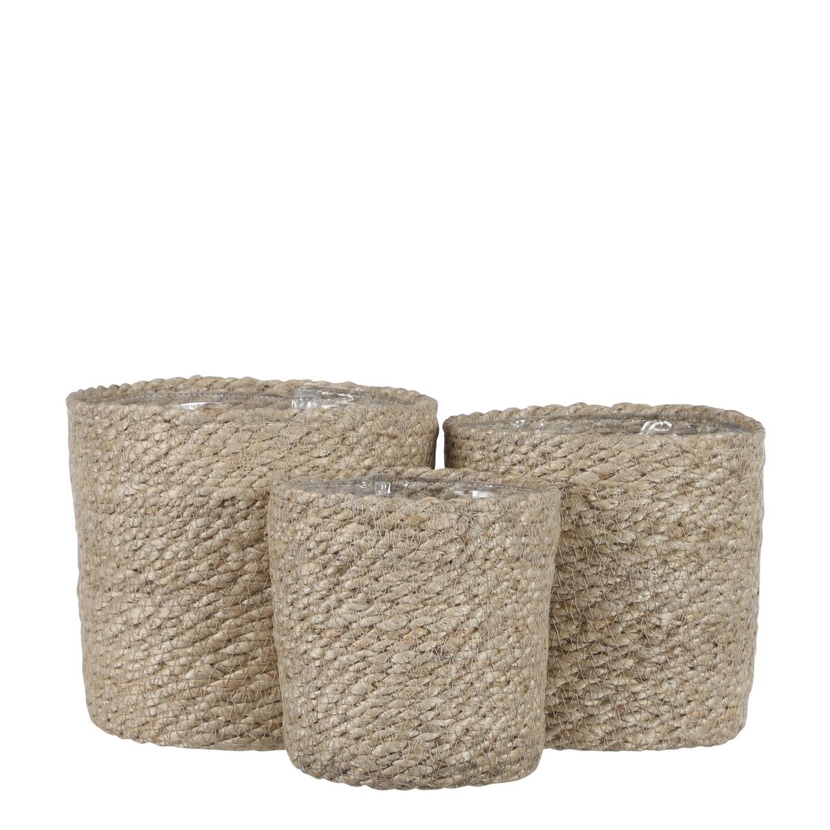 KantoormeubelenPlus Atlantic Mand voor Planten - Set van 3 - H16 x Ø16 cm - Jute - Crème