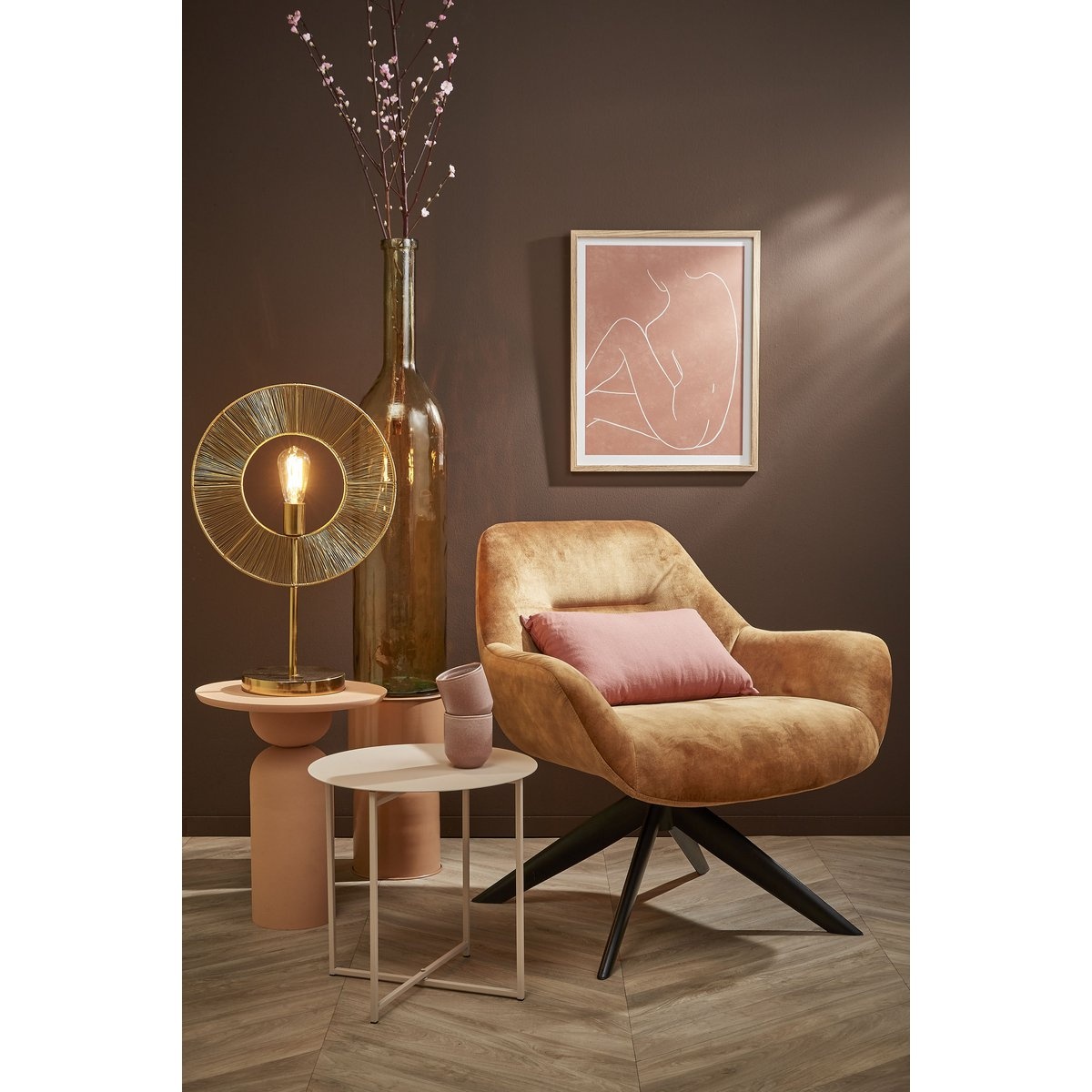 KantoormeubelenPlus Rioja Fles Vaas - H100 x Ø21 cm - Gerecycled Glas - Oker