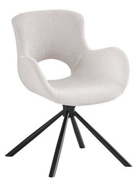 KantoormeubelenPlus Amorim Dining Chair - Eetkamerstoel, in bouclé gebroken wit met draaiknop