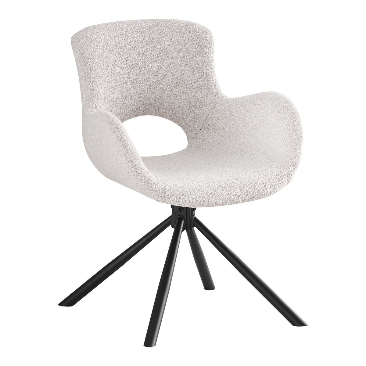 KantoormeubelenPlus Amorim Dining Chair - Eetkamerstoel, in bouclé gebroken wit met draaiknop
