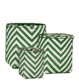 KantoormeubelenPlus Merlijn Plantenmand voor Buiten - Set van 3 - H26 x Ø24 cm - Gerecycled Plastic - Donkergroen, Wit