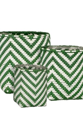 KantoormeubelenPlus Merlijn Plantenmand voor Buiten - Set van 3 - H26 x Ø24 cm - Gerecycled Plastic - Donkergroen, Wit