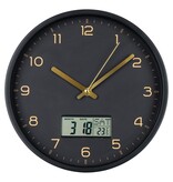 KantoormeubelenPlus Amiens Wall - Wandklok met digitaal display, kunststof, zwart, geruisloos uurwerk, rond, ø25
