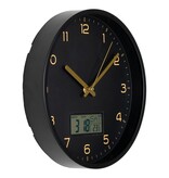 KantoormeubelenPlus Amiens Wall - Wandklok met digitaal display, kunststof, zwart, geruisloos uurwerk, rond, ø25