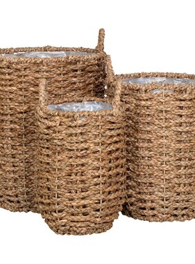 KantoormeubelenPlus Hue Planter - Plantenbak, zeegras, rond, naturel, set van 3
