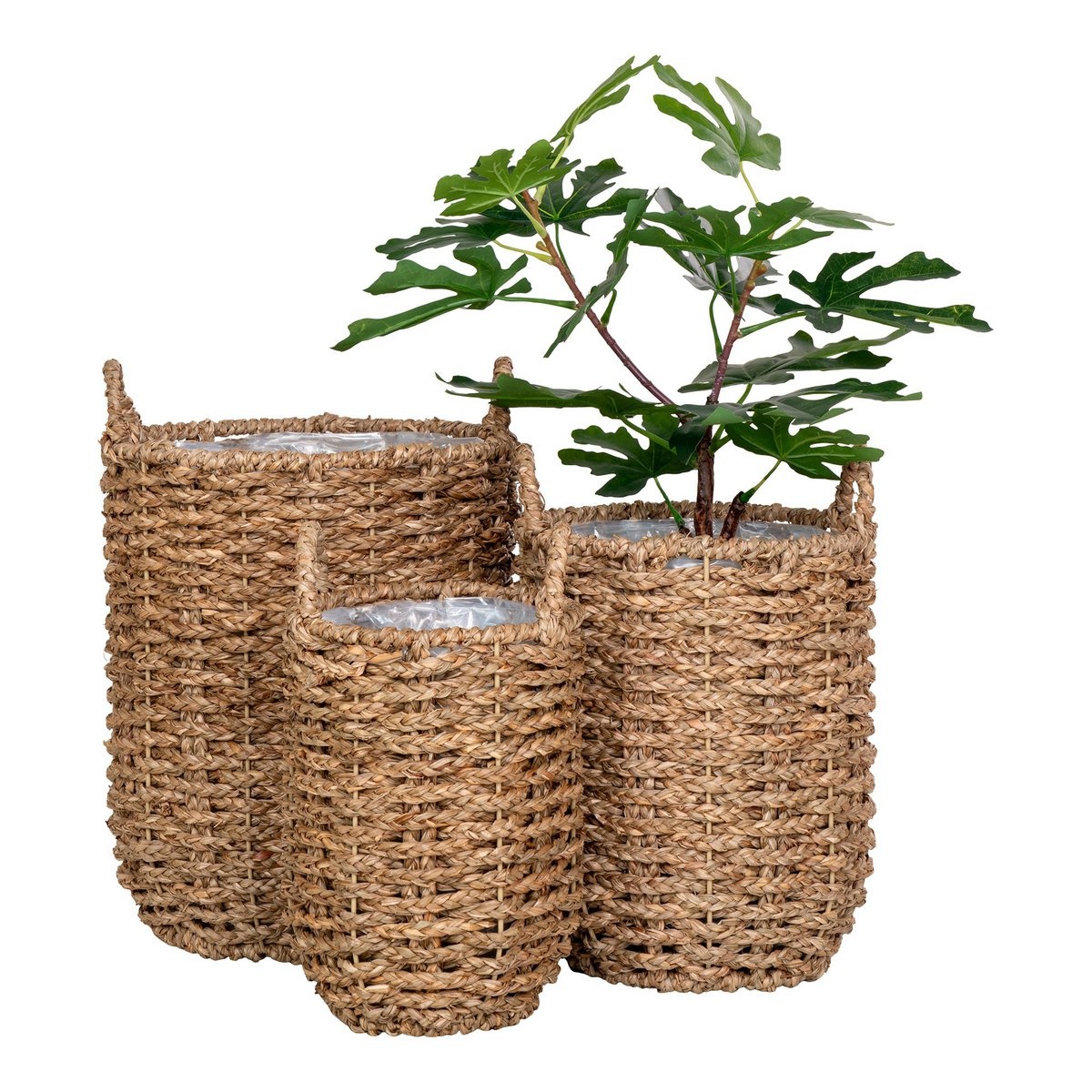 KantoormeubelenPlus Hue Planter - Plantenbak, zeegras, rond, naturel, set van 3