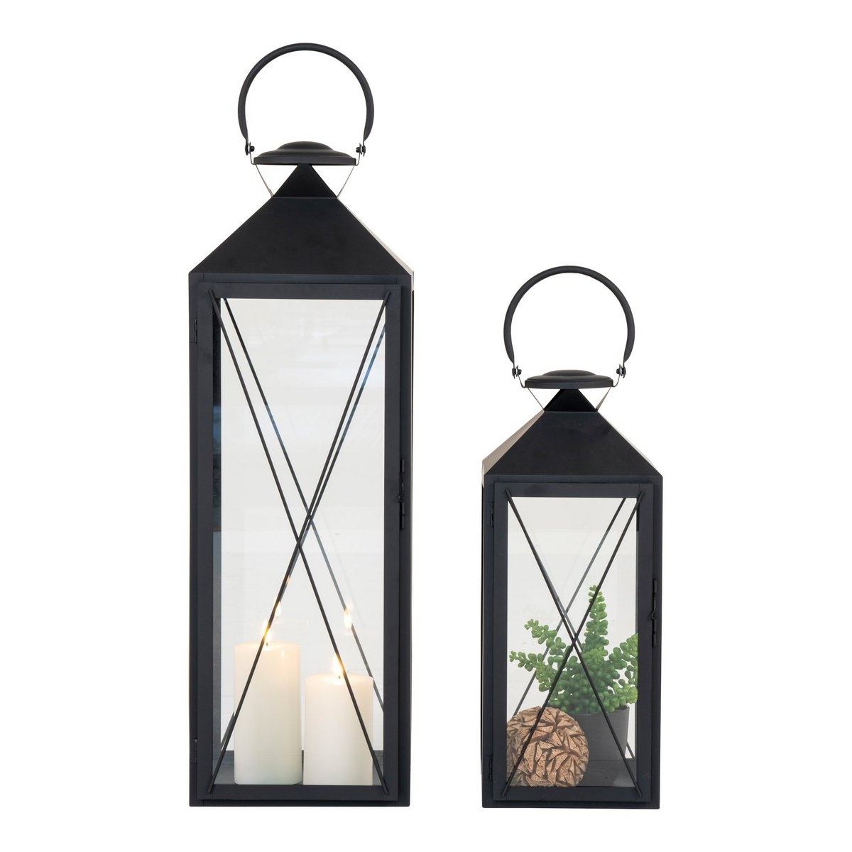 Casa Lantaarn, set van 2 - Lantaarn, staal en glas, zwart, set van 2
