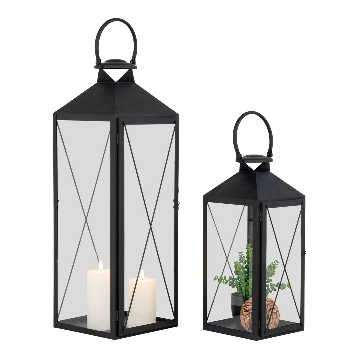 Casa Lantaarn, set van 2 - Lantaarn, staal en glas, zwart, set van 2