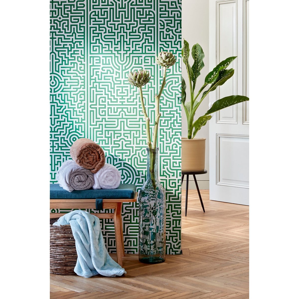 KantoormeubelenPlus Rioja Fles Vaas - H100 x Ø21 cm - Gerecycled Glas - Lichtblauw