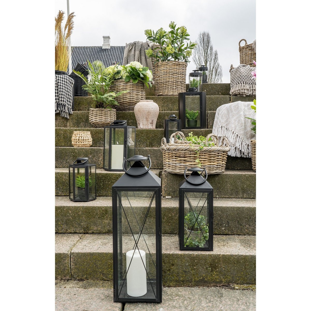 Casa Lantaarn, set van 2 - Lantaarn, staal en glas, zwart, set van 2