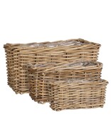 KantoormeubelenPlus Marcia Plantenmand voor Buiten - Set van 3 - L40 x B23 x H20 cm - Rotan - Grijs