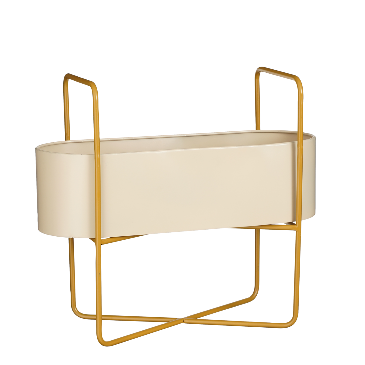 KantoormeubelenPlus Shandy Staande Plantenbak - L54 x B23 x H48 cm - Metaal - Off White, Lichtbruin