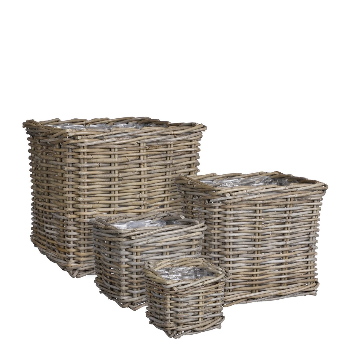 KantoormeubelenPlus Marcia Plantenmand voor Buiten - Set van 4 - L33 x B33 x H30 cm - Rotan - Grijs