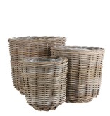 KantoormeubelenPlus Marcia Plantenmand voor Buiten - Set van 3 - H40 x Ø43 cm - Rotan - Grijs