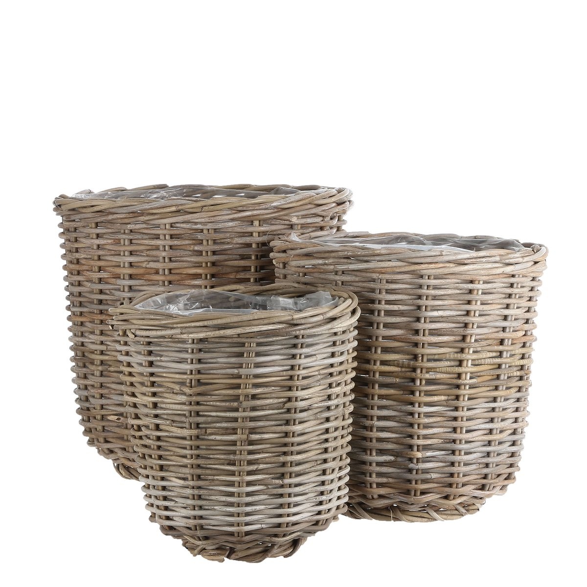 KantoormeubelenPlus Marcia Plantenmand voor Buiten - Set van 3 - H40 x Ø43 cm - Rotan - Grijs